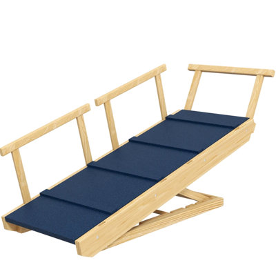 Foldable Pet Steps With Adjustable Height, Pine Wood Ramp For Small To Large Dogs, Four Crossbars And Side Stability, Height Adjustments 10.6", 15.4", 19.7", 24", Compact Portable Dogs Of All Sizes,