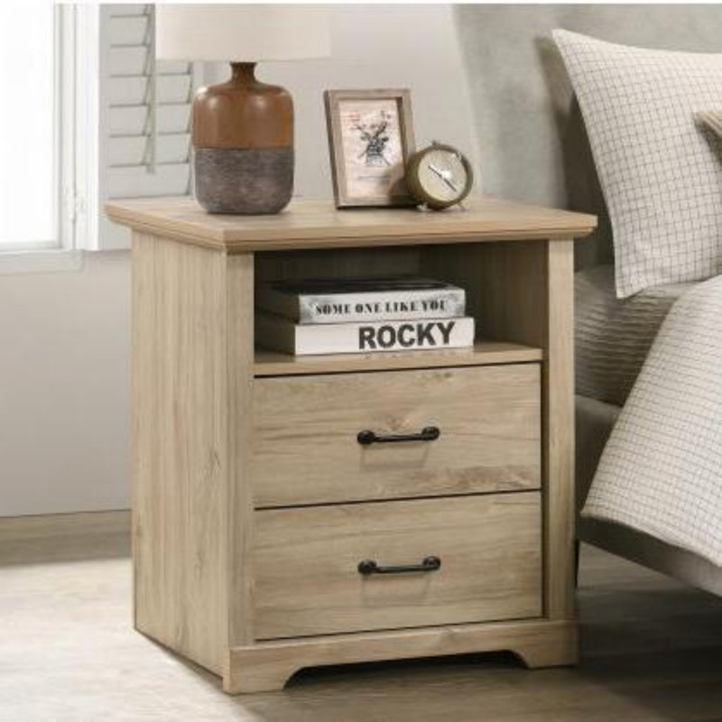 2-Drawer Nightstand Bedside Table with USB Charging  Ports, Light Oak