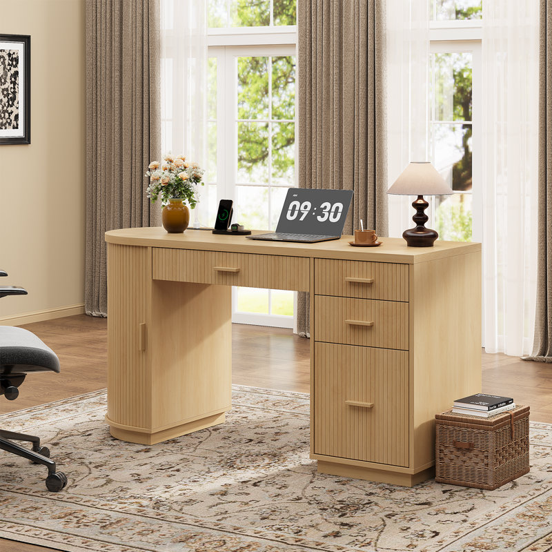 Bureau de direction moderne 57,9 po Mid-Century, Chêne