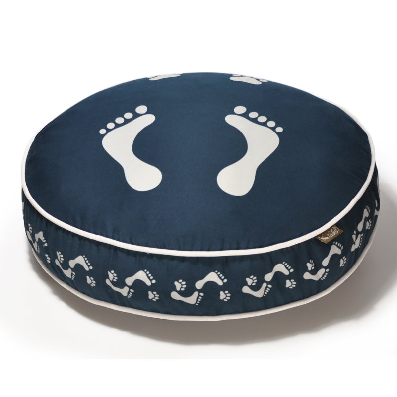 Lit-coussin rond pour chien Footprints, Bleu acier / perle, Moyen (l 36 po x P 36 po x H 4,5 po)