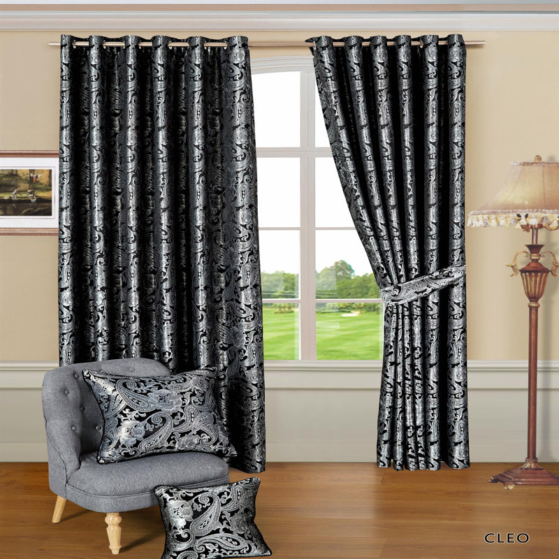 Cleo Curtain Pair, 117 W x 137 D cm, Black