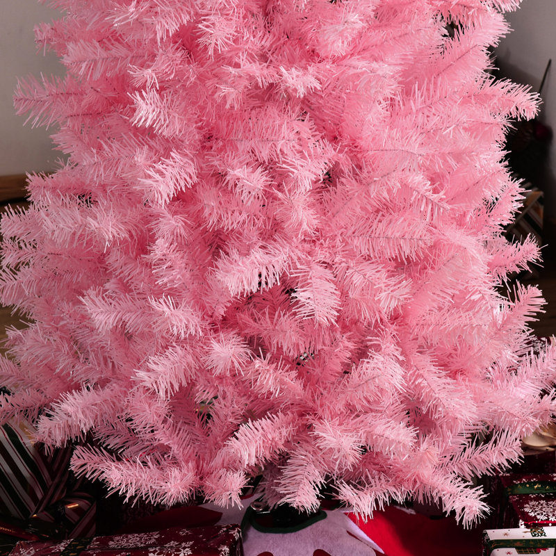 Arbre de Noël rose de 7 pi avec 818 pointes de branches - Sapin mince pour les fêtes