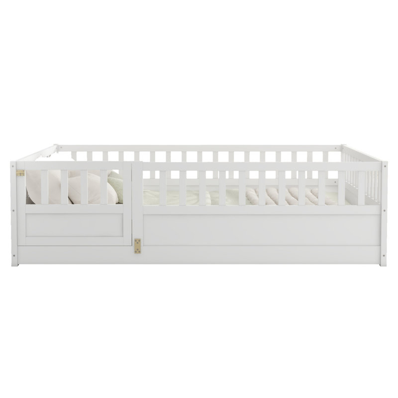Lit double en bois Montessori, Blanc, Double