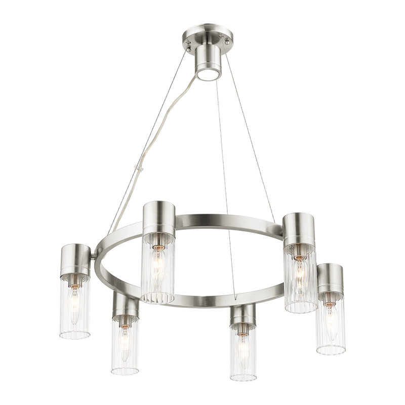 Barnett 7 - Light Dimmable Wagon Wheel Chandelier, Brushed Nickel
