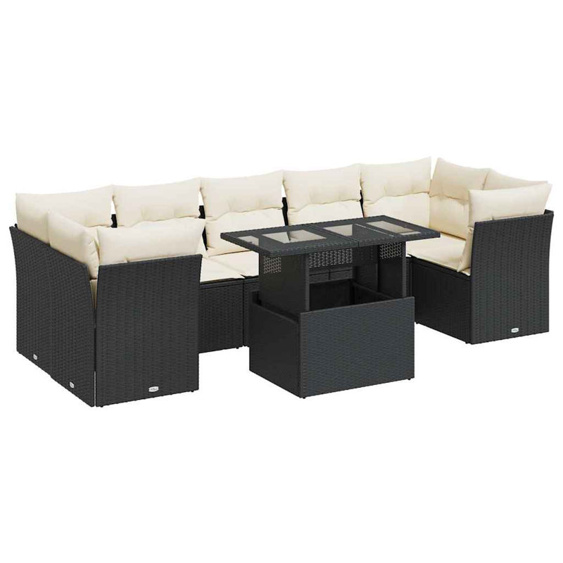  Ensemble de canapé de jardin avec accoudoirs réglables en rotin PE noir