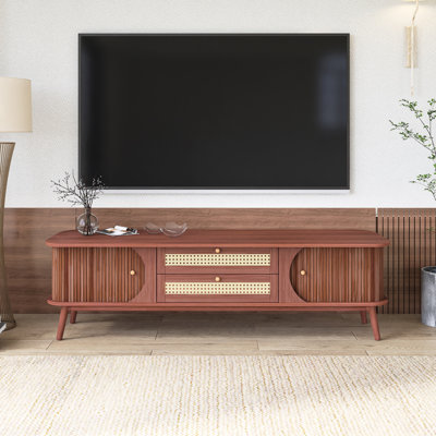 Meuble télé en rotin de style campagne moderne pour téléviseur de 75 po ou moins