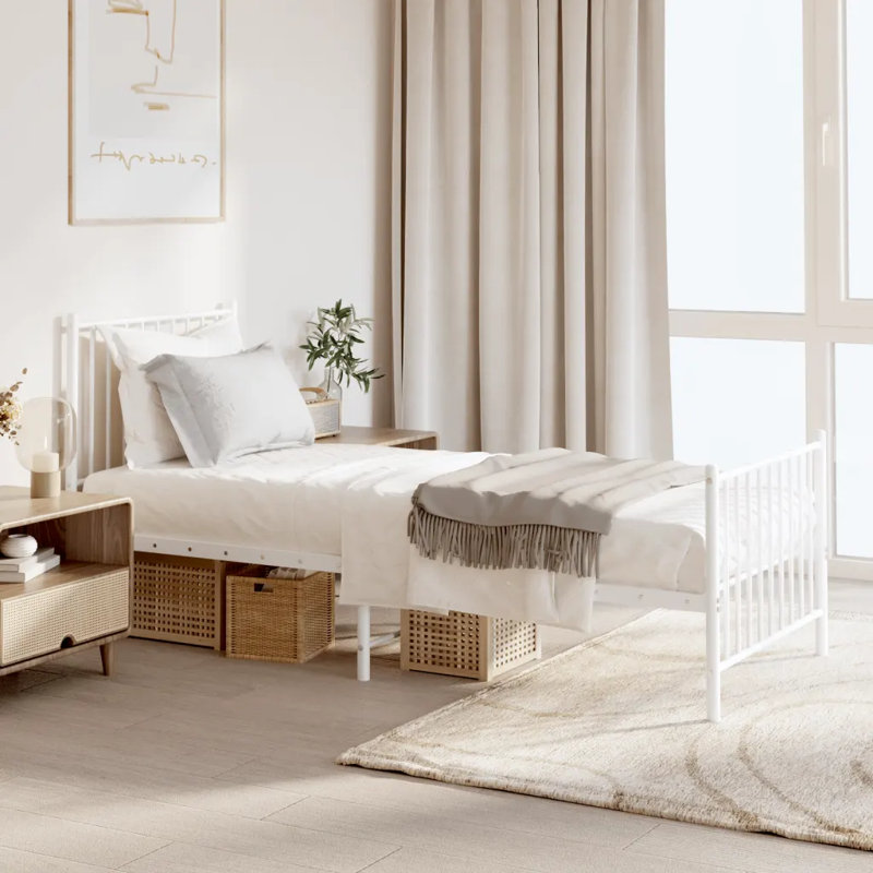 Metal Bed Frame with Headboard and Footboard White, Small Single (2'6)