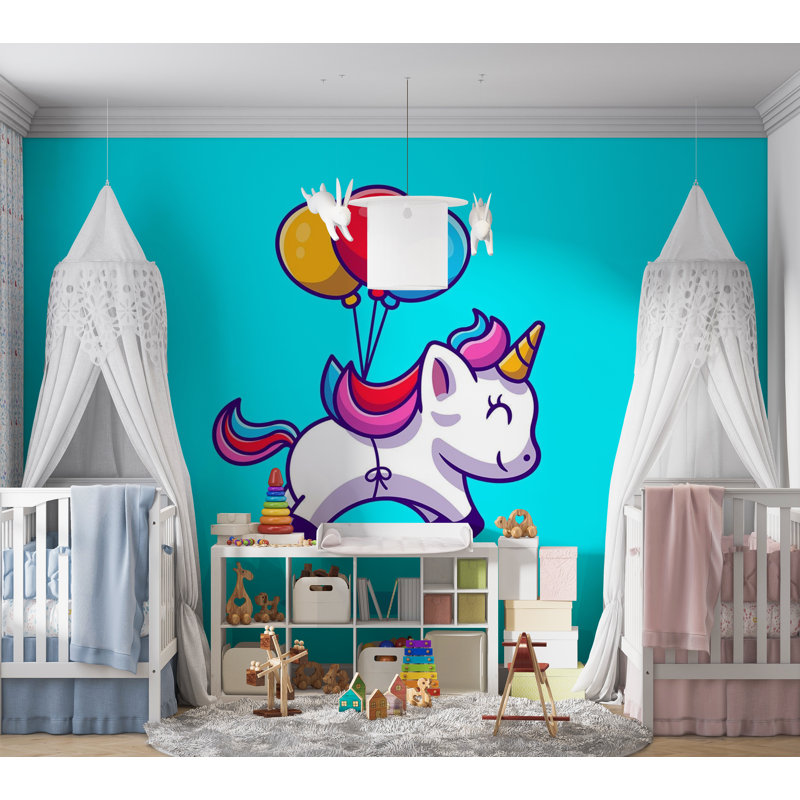 Papier peint de qualité supérieure - Ballons licorne volante, L 120 po x l 180 po