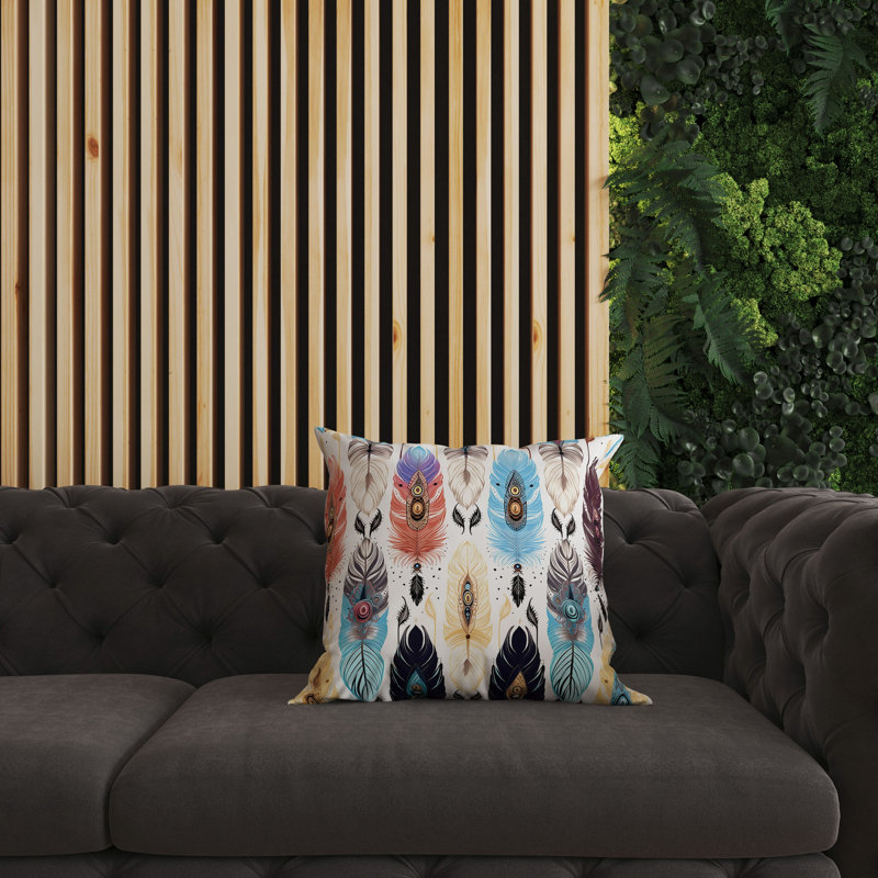 Feathered Treasure Outdoor Reversible Throw Pillow, 16"H x 16"W, Blue/Yellow/Pink