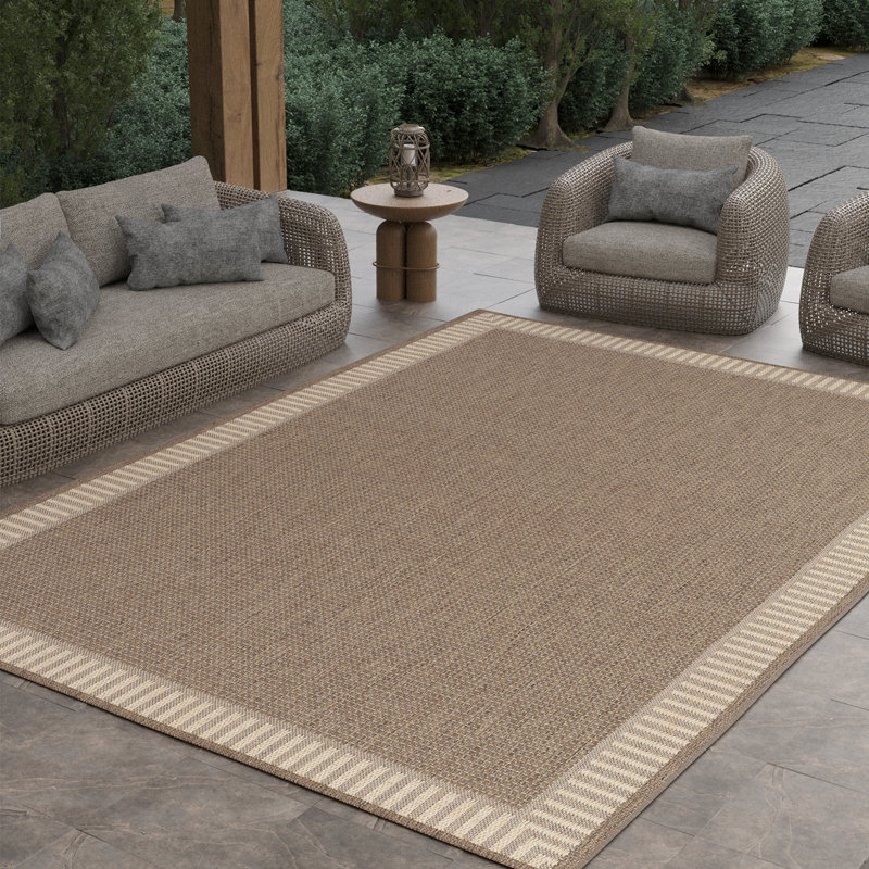 Ailin Sania Solid Black Cocoa Brown Flatwoven Indoor Outdoor Area Rug, Rectangle 7'6" x 10'9", Brown / Tan