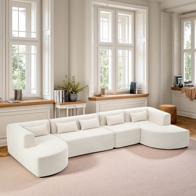 144" Long Upholstered Boneless XL Sofa, Beige