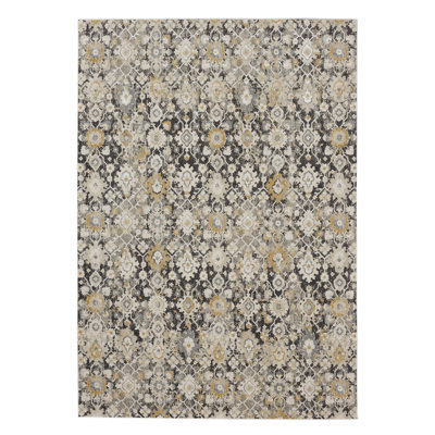Windermere Karastan Ireby Floral Low Pile Stain and Fade Resistant Polyester Indoor Area Rug in Gray