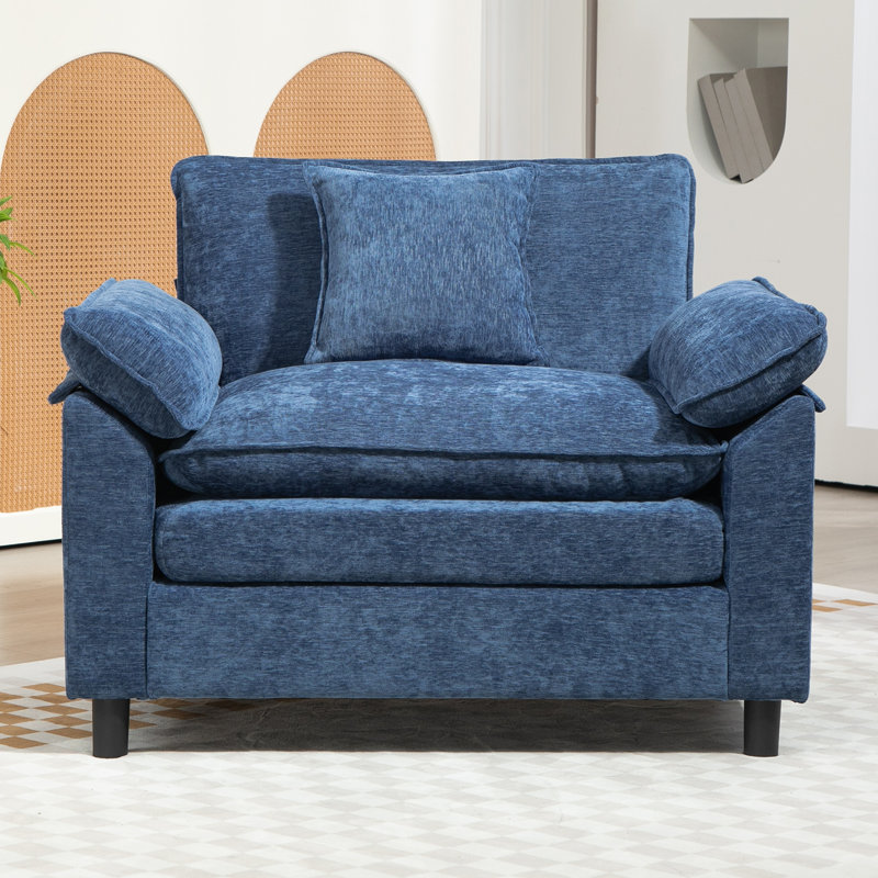 Chenille Oversized Accent Armchair, Blue Chenille