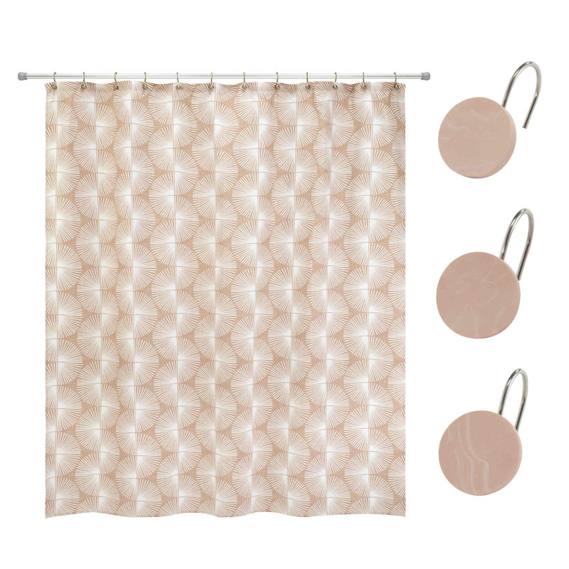 Extra Long Clay and White Fabric Tub Curtain Set