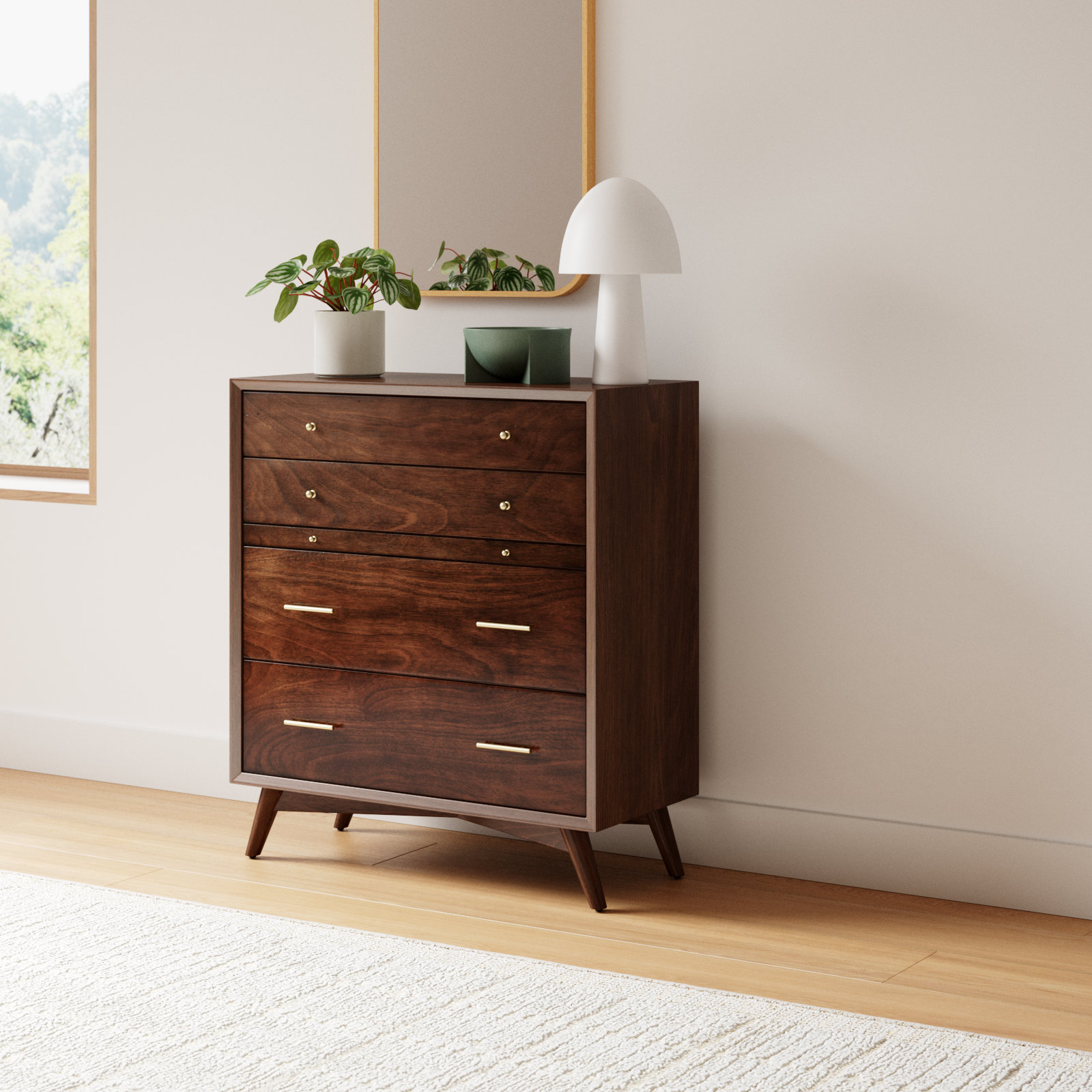 Williams 4 Drawer 38'' W Solid Wood Chest, Walnut
