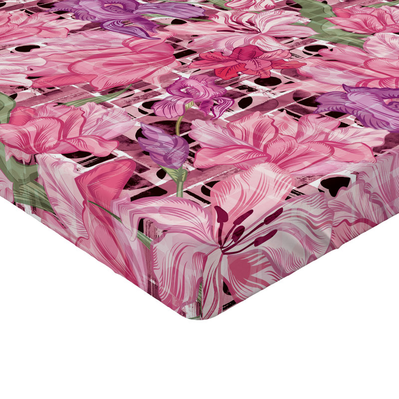 Drap-housse Ambesonne, Drap-housse très grand californien, Rose pastel / motif floral fuchsia