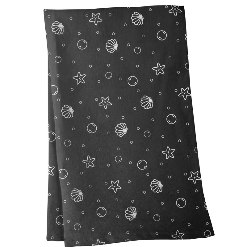 Serviette à thé à motif coquillage, Noir, Polyester sergé