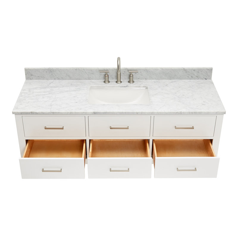 Ensemble de meuble-lavabo mural simple 61 po Ceinture, Nickel brossé, Blanc