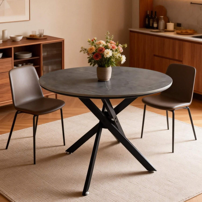 Table bistro 35,5 po ronde en pierre frittée pour petits espaces, Gray