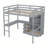 Loft Wood Bed with Desk, Storage shelves and Drawers, Built-in Ladder, High Loft Bed with Desk, Storage Shelves and Drawers,Guardrails-444193035