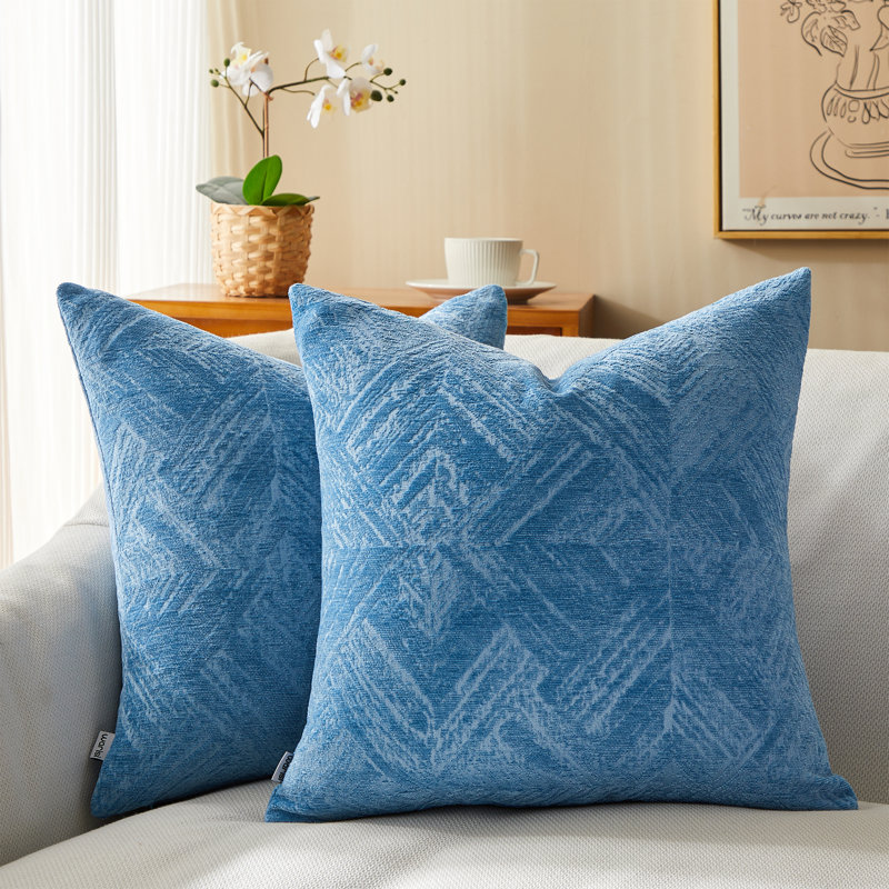  Chenille Throw Pillow Cover, 18" x 18" x 1", Blue