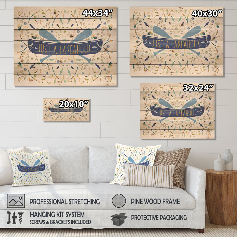 Just a Lakeaholic - Lake House, reproduction sur bois de pin naturel, H 20 po x l 20 po x P 1 po