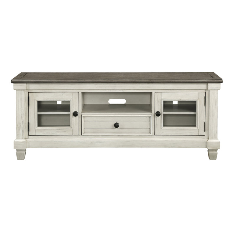 Meuble télé 1 pièce avec tiroirs et meubles de salon en bois, console de télévision, Blanc antique