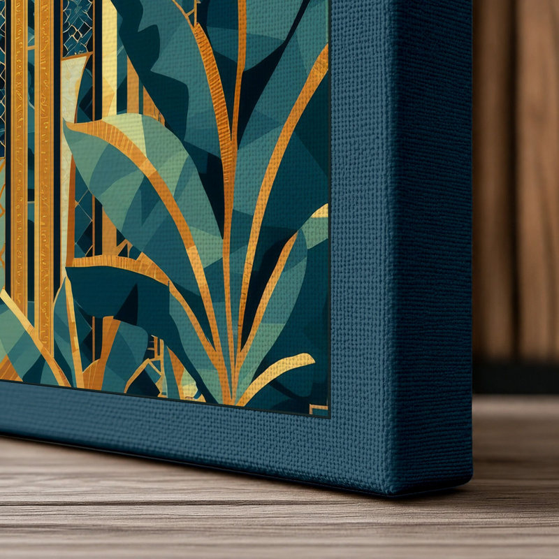 Golden Gateway Art Deco - Wrapped Canvas, 36x24 - 91.4 x 61.0 cm, Teal Border