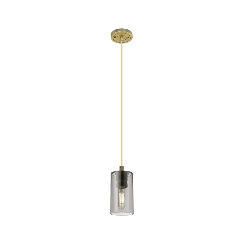 Luminaire suspendu à cordon 1 lumière Crown Point, Laiton brossé, H 8,38 po x l 4,5 po x P 4,5 po, Plaqué couleur fumée