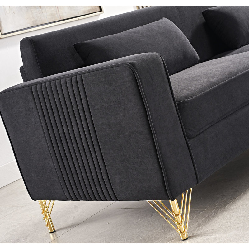 Canapé de 85,8 po en velours pour le salon, 3 places noir avec touche classique moderne, sensation luxueuse, conception sans souci 3, sièges spacieux, facile d'entretien