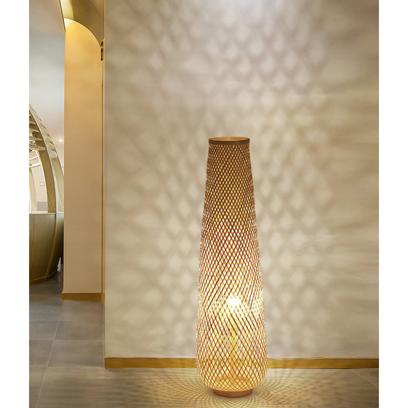 Japanese-style bamboo-woven solid wood floor lamp