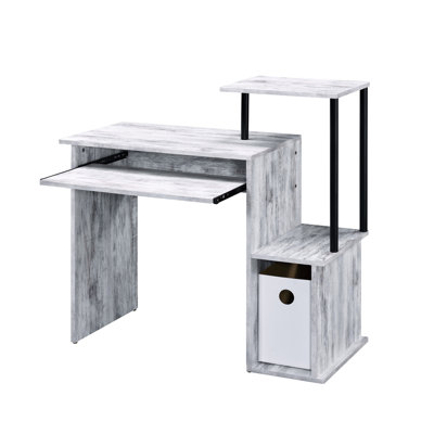 Bureau d'ordinateur en métal et placage avec tablette rectangulaire en bois synthétique blanc et noir