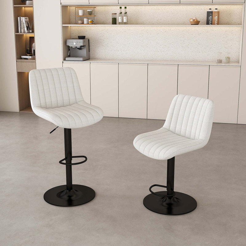Adjustable Height Upholstered Swivel Bar Stools With Backrest(Set Of 2), White