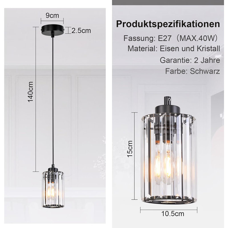 1 - Light Matte Black Cylinder Pendant