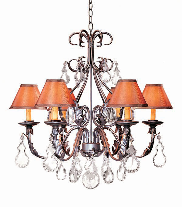 French Elegance 6 - Light Chandelier, Cortez Gold, Aged Celadon Parchment