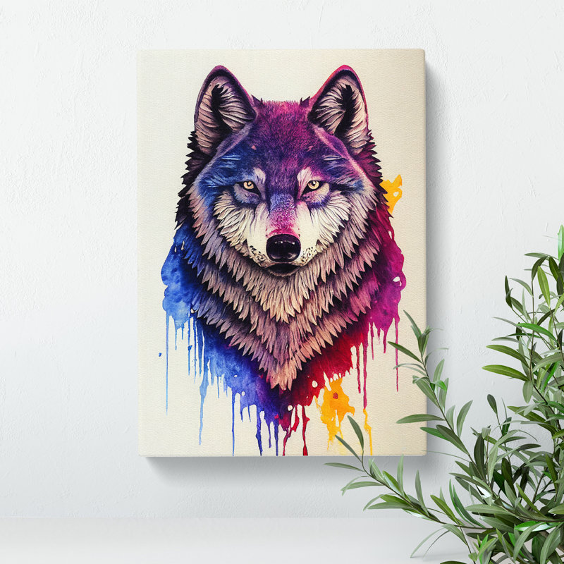 Painted Wolf No.5 - Wall Art, Wrapped Canvas, 60cm H x 40cm W, No Matte