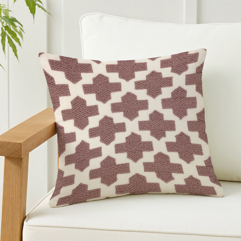 Coussin décoratif intérieur et extérieur ArtDeco, Carré 20 po, Beige à carreaux 165