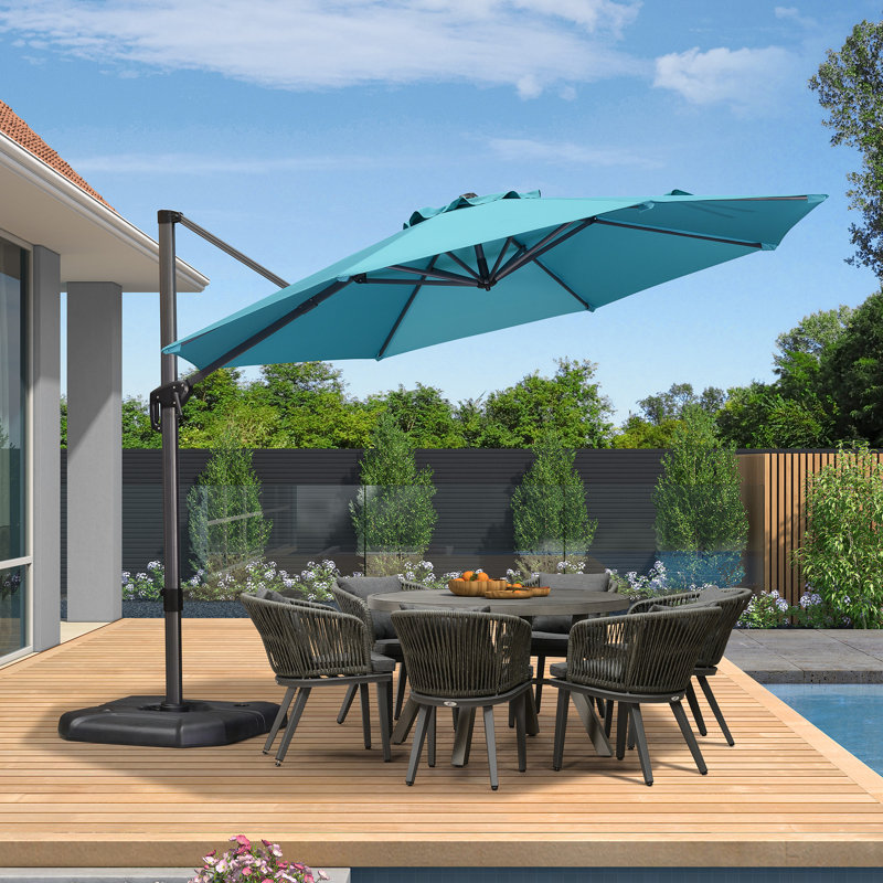 Cantilever Parasol, Turquoise Blue, 274.3cm H x 335.3cm W x 335.3cm D