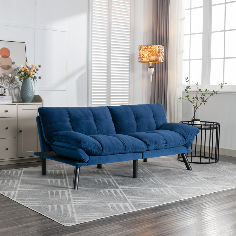 Modern 2 Seater Navy Blue Bed With Soft And Smooth Cover, Adjustable Comfortable 2 , For Living Areas, Navy Blue Velvet