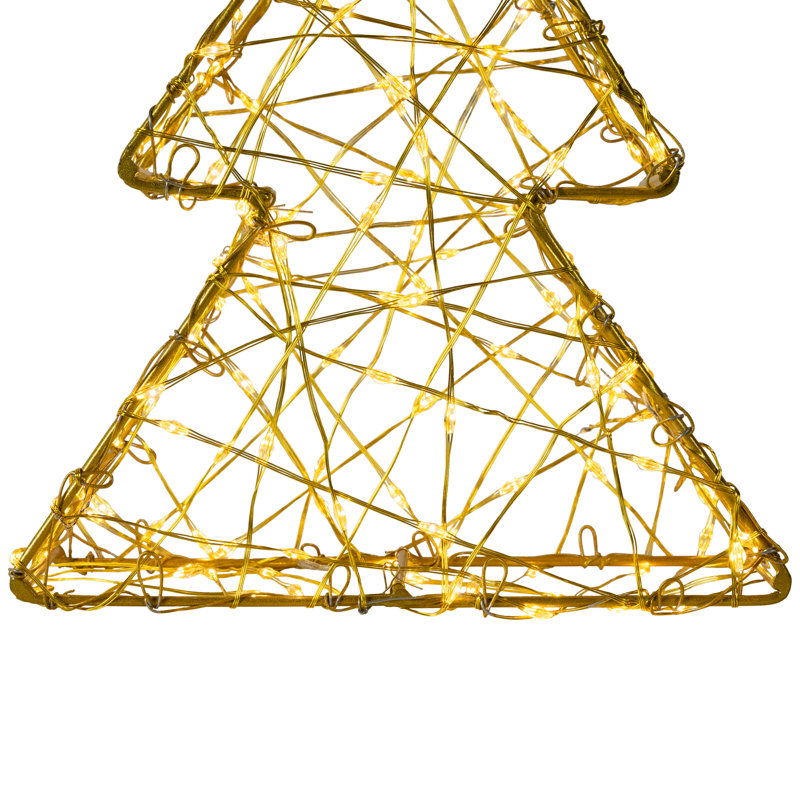 LED Lighted Wire Christmas Tree Decorations - 14" - Set Of 2, Gold