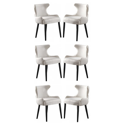 Ricky Modern Velvet Dining Chairs - Ergonomic Upholstered Curved Back with Solid Wooden Legs - Side Chair for Office Kitchen Living Room Dining Room