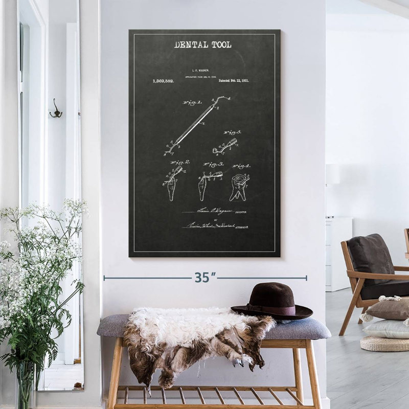 Brevet de dentiste sur toile, H 39 po x l 26 po x P 1,25 po