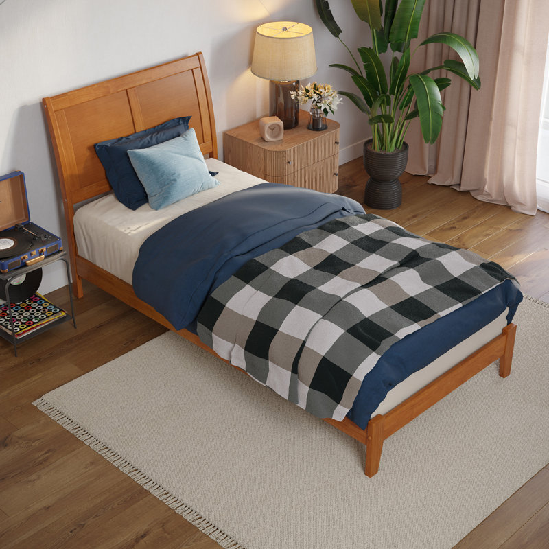 Portland Low Profile Solid Wood Platform Bed, Twin XL, Light Toffee