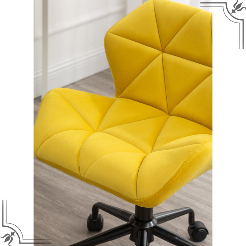 Chaise de bureau Diamond en jaune énergique - Pivot réglable, coussin en velours, système de levage, structure en métal et siège intrigant, siège en tissu, mousse confortable, fabrication