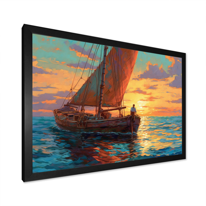 Voilier en mer sur toile, Cadre photo noir, H 12 po x l 20 po x P 1 po