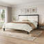 Structure de lit plateforme en bois massif de très grande taille avec tête de lit tapissier en velours beige, aucun sommier tapissier requis-621710605