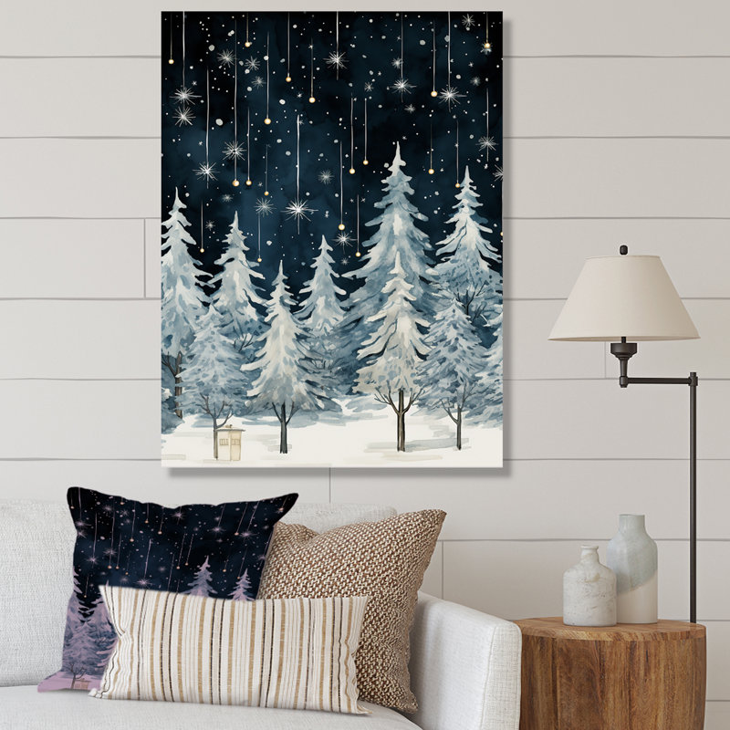«Winter Pine Tree Starry Night Sky I», reproduction sur toile encadrée, H 32 po x l 24 po x P 1 po, Toile tendue