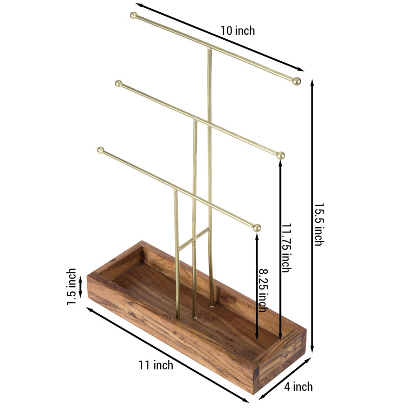 Handmade 3-Tier Solid Acacia Jewellery Storage Stand