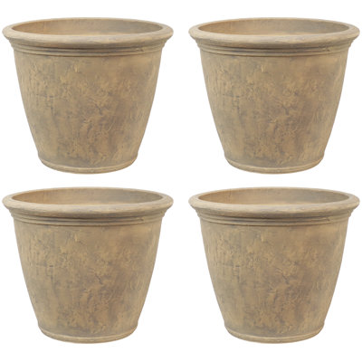 Blough 24" x 24" x 20" Round Polyresin Outdoor Planter Pot - Beige - Set of 4