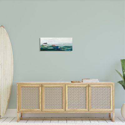 «Panoramic Ocean Waves Two Drifting Row bateaux Scene» par Stacy Gresell - peinture sur toile tendue